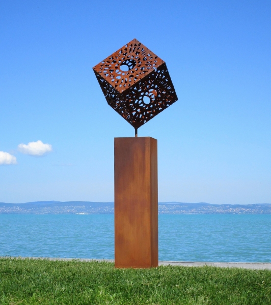 Cube on column artwork rusty